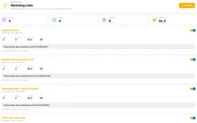 A list of shareable marketing links for social media and messaging channels, each with its own tracked short URL.